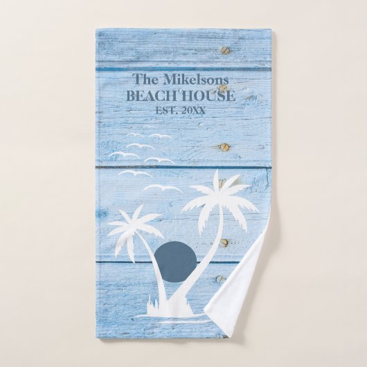 Aangepast nautisch blauw hout strandhuis bad handdoek (Handdoek)