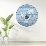 Aangepast nautisch blauw hout strandhuis dartbord<br><div class="desc">Verhoog uw gameruimte of strandhuisdecor met onze Custom Nautical Blue Wood Beach House Dart Board, die kustcharme combineert met gepersonaliseerde stijl voor urenlang entertainment. Belangrijkste kenmerken: nautisch blauw ontwerp: Met een rustgevend nautisch blauw kleurenschema dat de sfeer van elk strandhuis of speelkamer met een kustvibe verbetert. Aanpassingsopties: Personaliseer het dartbord...</div>