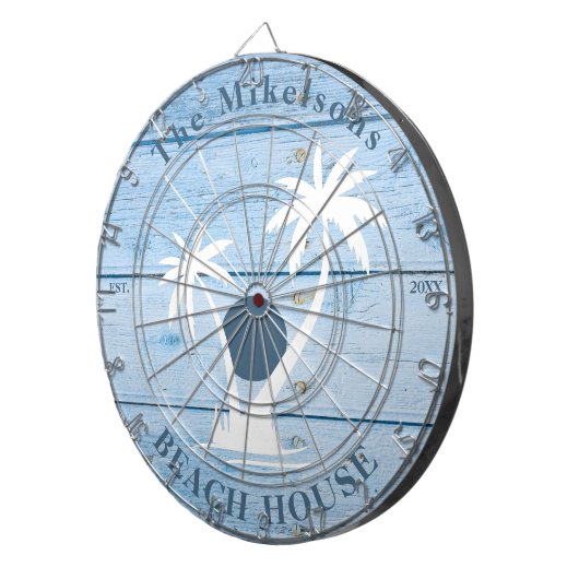 Aangepast nautisch blauw hout strandhuis dartbord (Voorkant Rechts)