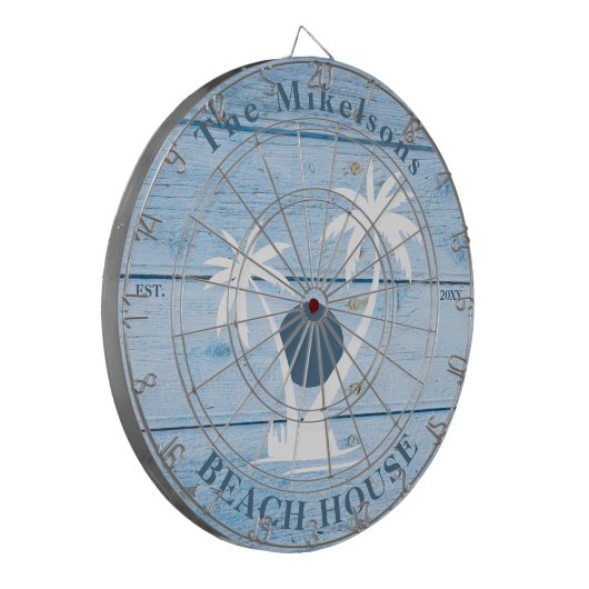 Aangepast nautisch blauw hout strandhuis dartbord (Voorkant Links)