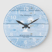 Aangepast nautisch blauw hout strandhuis grote klok (Voorkant)