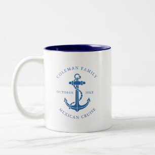 Aangepast nautisch bootanker familie tweekleurige koffiemok