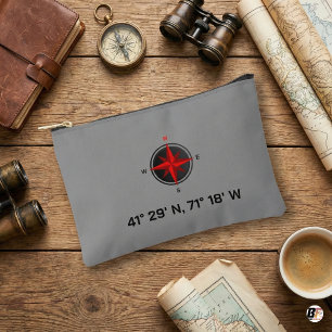 Aangepast nautisch kompas & coördinaten 41° N 71° Etui
