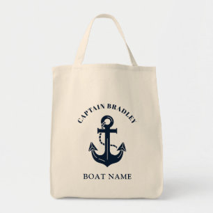 Aangepast nautisch thema bootnaam kapitein identit tote bag
