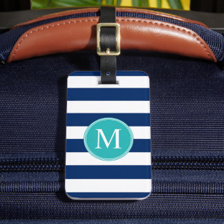 Aangepast Navy Blauwe Witte Zeevaart Strepen Patro Bagagelabel