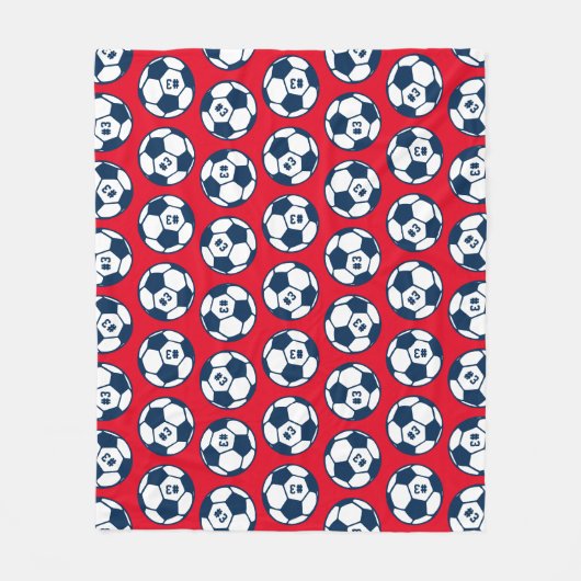 Aangepast Navy Blue- en Red Voetbal-patroon Fleece Deken (Voorkant)