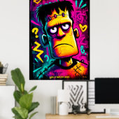 Aangepast Neon Frankenstein Retro Halloween-ontwer Poster (Thuiskantoor)