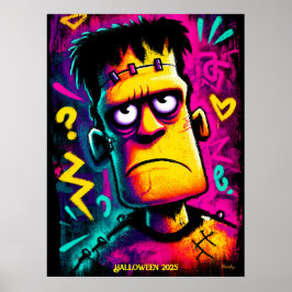 Aangepast Neon Frankenstein Retro Halloween-ontwer Poster
