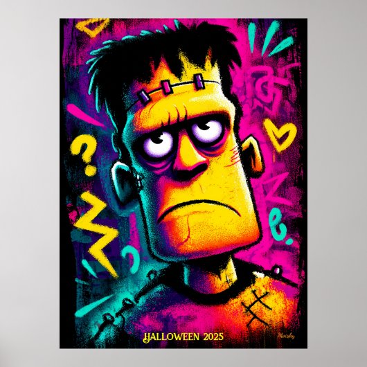 Aangepast Neon Frankenstein Retro Halloween-ontwer Poster (Voorkant)