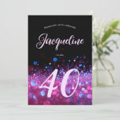 Aangepast Neon Glow Pink Glitter Script 40e verjaa Kaart (Staand voorkant)