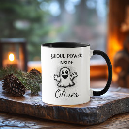 Aangepast Neon Halloween - Klassiek Zwart Spook D Mok