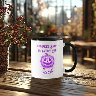 Aangepast Neon Halloween - Paars Pompoen Design Mok