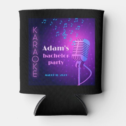 Aangepast Neon Karaoke Avond Verjaardagsfeestje vo Blikjeskoeler (Voorkant)