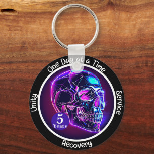 Aangepast Neon Schedel 12-Stappen Mijlpaal Cadeau Sleutelhanger