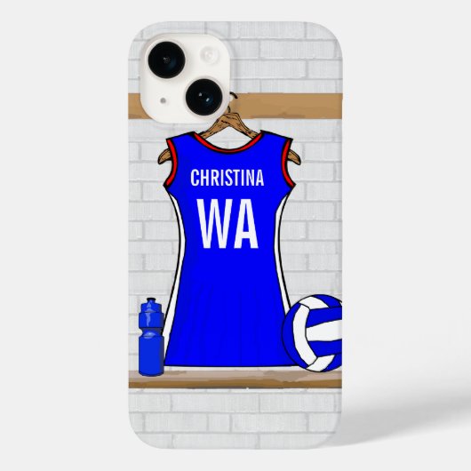 Aangepast netball Uniform Blue met rood en wit Case-Mate iPhone Case (Achterkant)