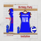 Aangepast netball Uniform Blue met rood en wit Kaart (Voorkant / Achterkant)