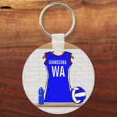 Aangepast netball Uniform Blue met rood en wit Sleutelhanger (Achterkant)
