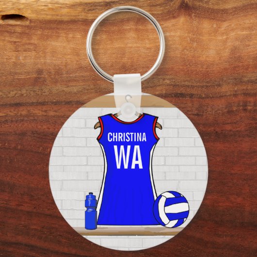 Aangepast netball Uniform Blue met rood en wit Sleutelhanger (Achterkant)
