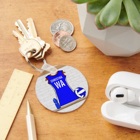 Aangepast netball Uniform Blue met rood en wit Sleutelhanger (Bureau)