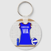 Aangepast netball Uniform Blue met rood en wit Sleutelhanger (Achterkant)