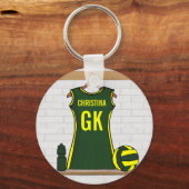 Aangepast netball Uniform Green met geel Sleutelhanger (Voorkant)