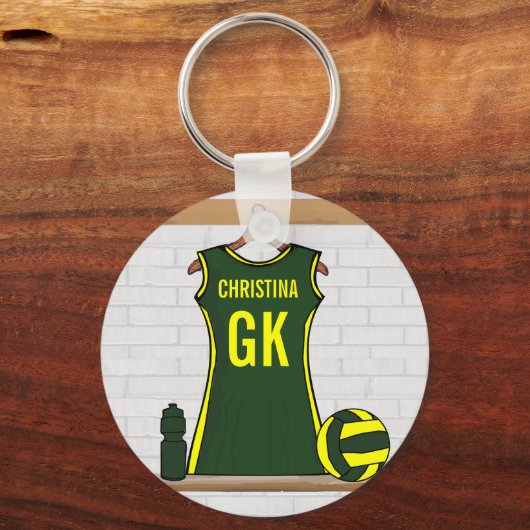 Aangepast netball Uniform Green met geel Sleutelhanger (Voorkant)