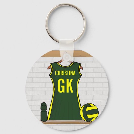 Aangepast netball Uniform Green met geel Sleutelhanger (Achterkant)