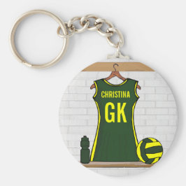 Aangepast netball Uniform Green met geel Sleutelhanger