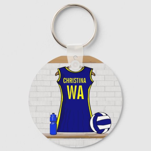 Aangepast netball Uniform marine geel Sleutelhanger (Voorkant)