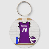 Aangepast netball Uniform Paars Black Sleutelhanger (Achterkant)