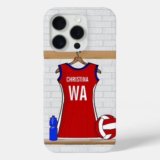 Aangepast netball Uniform Red met blauw en wit Case-Mate iPhone Case (Achterkant)