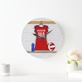 Aangepast netball Uniform Red met blauw en wit Grote Klok (Huis)