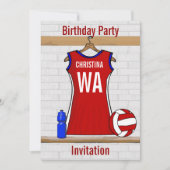 Aangepast netball Uniform Red met blauw en wit Kaart (Voorkant)