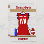 Aangepast netball Uniform Red met blauw en wit Kaart (Voorkant / Achterkant)