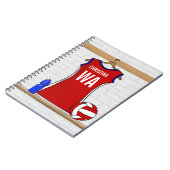 Aangepast netball Uniform Red met blauw en wit Notitieboek (Linkerzijde)
