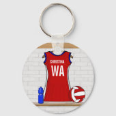Aangepast netball Uniform Red met blauw en wit Sleutelhanger (Voorkant)
