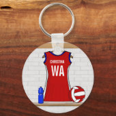 Aangepast netball Uniform Red met blauw en wit Sleutelhanger (Voorkant)