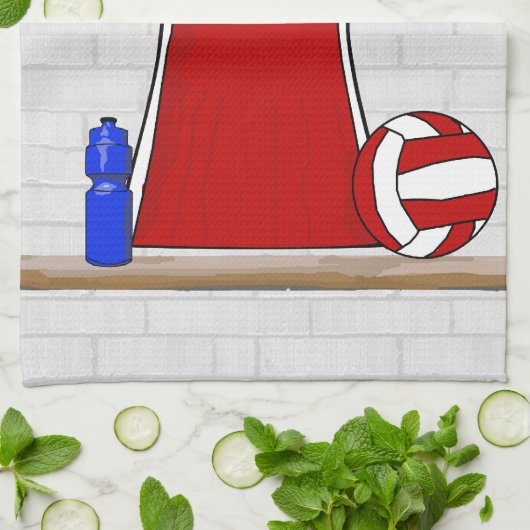 Aangepast netball Uniform Red met blauw en wit Theedoek (Gevouwen)