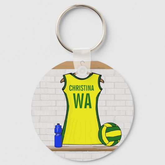 Aangepast netball Uniform Yellow en Green Sleutelhanger (Voorkant)