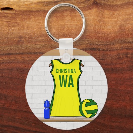 Aangepast netball Uniform Yellow en Green Sleutelhanger (Achterkant)