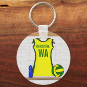 Aangepast netball Uniform Yellow en Green Sleutelhanger (Voorkant)
