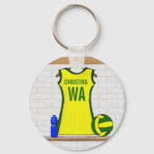 Aangepast netball Uniform Yellow en Green Sleutelhanger (Achterkant)