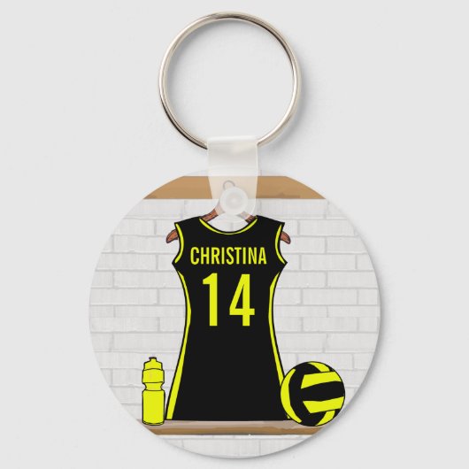Aangepast netball Uniform zwart geel Sleutelhanger (Voorkant)