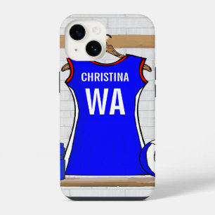 Aangepast Netbaluniform Blauw met Rood en Wit iPhone 14 Hoesje