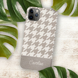 Aangepast neutraal ivoor taupe houndstooth patroon iPhone 16 pro max hoesje