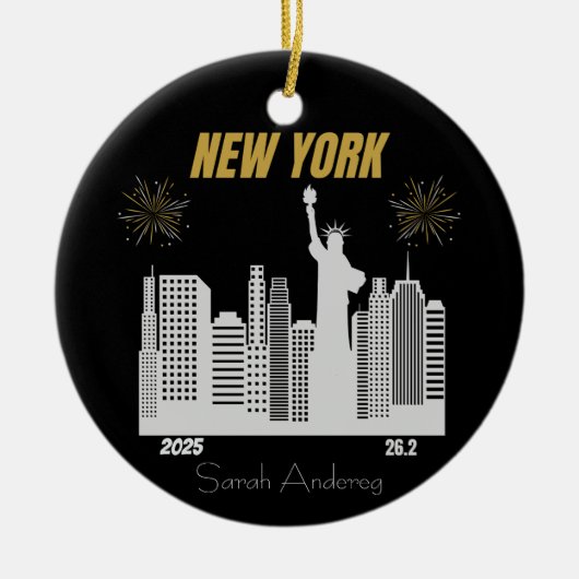 Aangepast New York 2025 Marathon Runner Cadeau Keramisch Ornament (Voorkant)