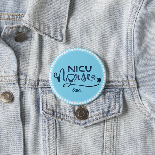 Aangepast Nicu Nurse Blue en White Ronde Button 7,6 Cm (In situ)
