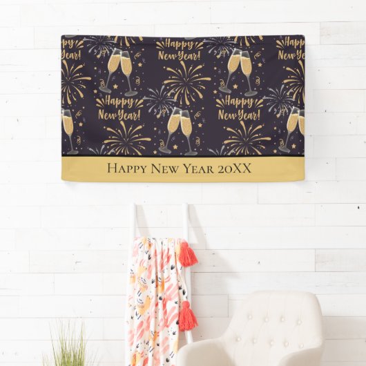 Aangepast nieuw jaar Eve Champagne Fireworks Spandoek (Insitu)