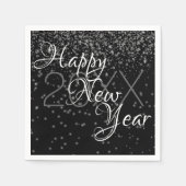 Aangepast nieuwjaar Silver Glow-Confetti op zwart Servet (Voorkant)