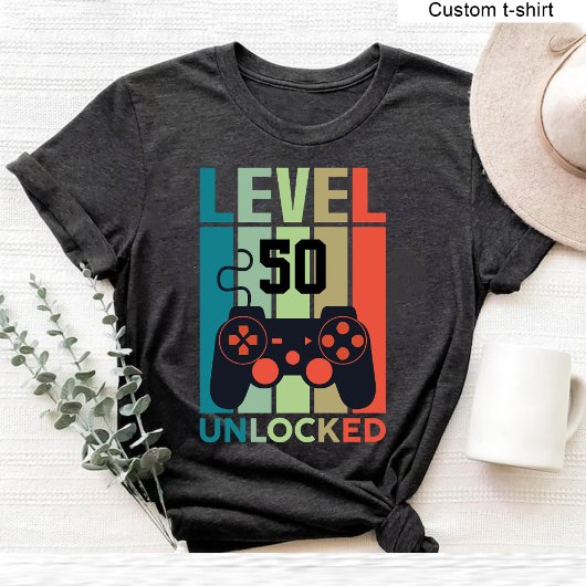 Aangepast niveau 50 ontgrendelde video gamer 50ste t-shirt